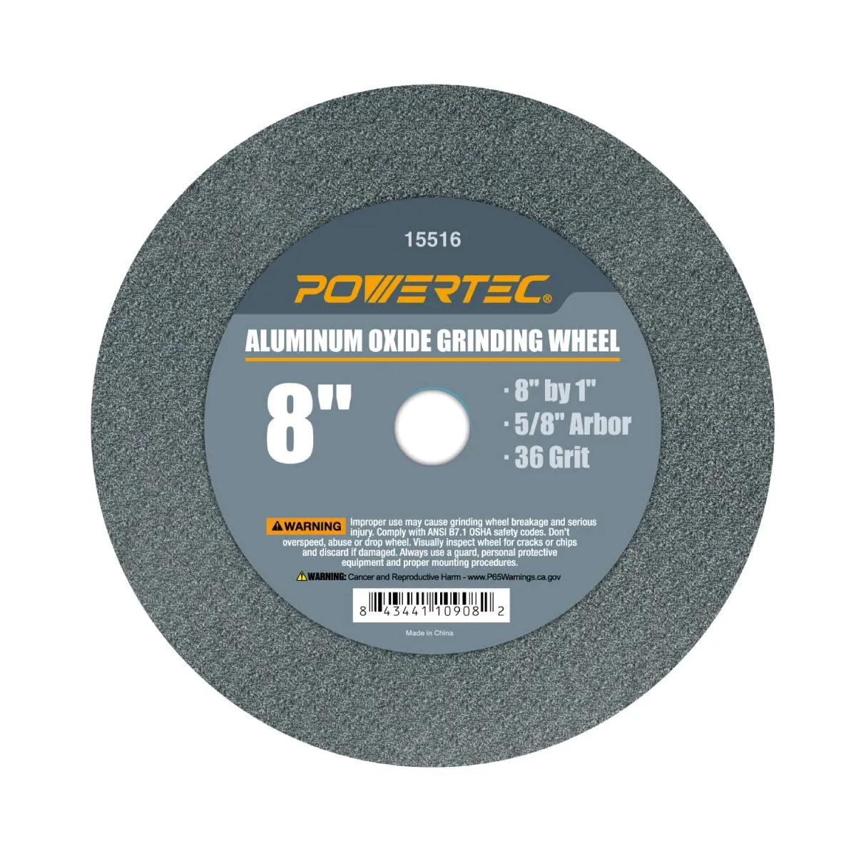 POWERTEC Bench Grinder Wheel 8 Inch 36 Grit, Aluminum Oxide Grinding Wheel for Bench Pedestal Grinder, 1" Thick 5/8" Arbor, Sharpening & Shaping Drill Bits, Blade, and Chisel 1PK (15516)