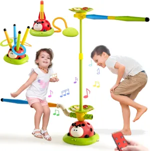 Powza 5 in 1 Musical Jump Toys, Ring Toss Game Stomping Launch Rocket Launcher for Kids, Obstacle Avoidance & Jump Squating Toy Games Remote Control Outdoor & Indoor Toys for Ages 4-8 8-13