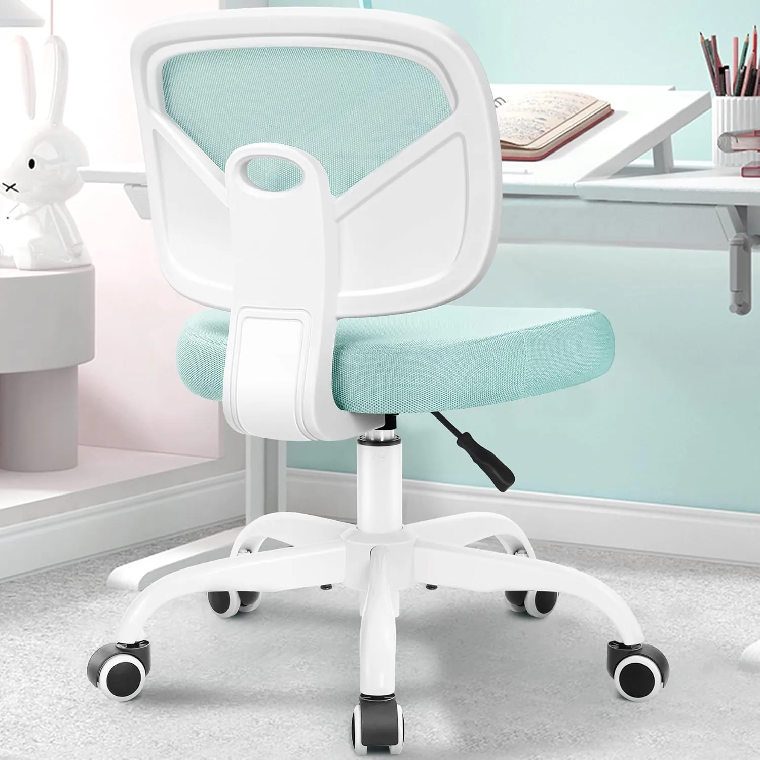 Primy Kids Desk Chair, Pink Study Chair for Boys Girls with Height Adjustable, Swivel Mesh Task Student Chairs for 4-12, Growing Teen Office Chair for Home/School/Office (Light Teal)