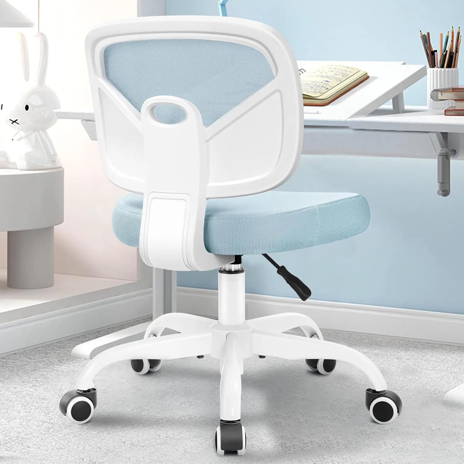Primy Kids Desk Chair, Pink Study Chair for Boys Girls with Height Adjustable, Swivel Mesh Task Student Chairs for 4-12, Growing Teen Office Chair for Home/School/Office(Light Blue)