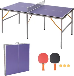Professional Foldable Ping Pong Table for Indoor & Outdoor - 6FT Mid-Size Table Tennis Table with Net, 2 Table Tennis Paddles and 3 Balls - Quick & Easy Assembly
