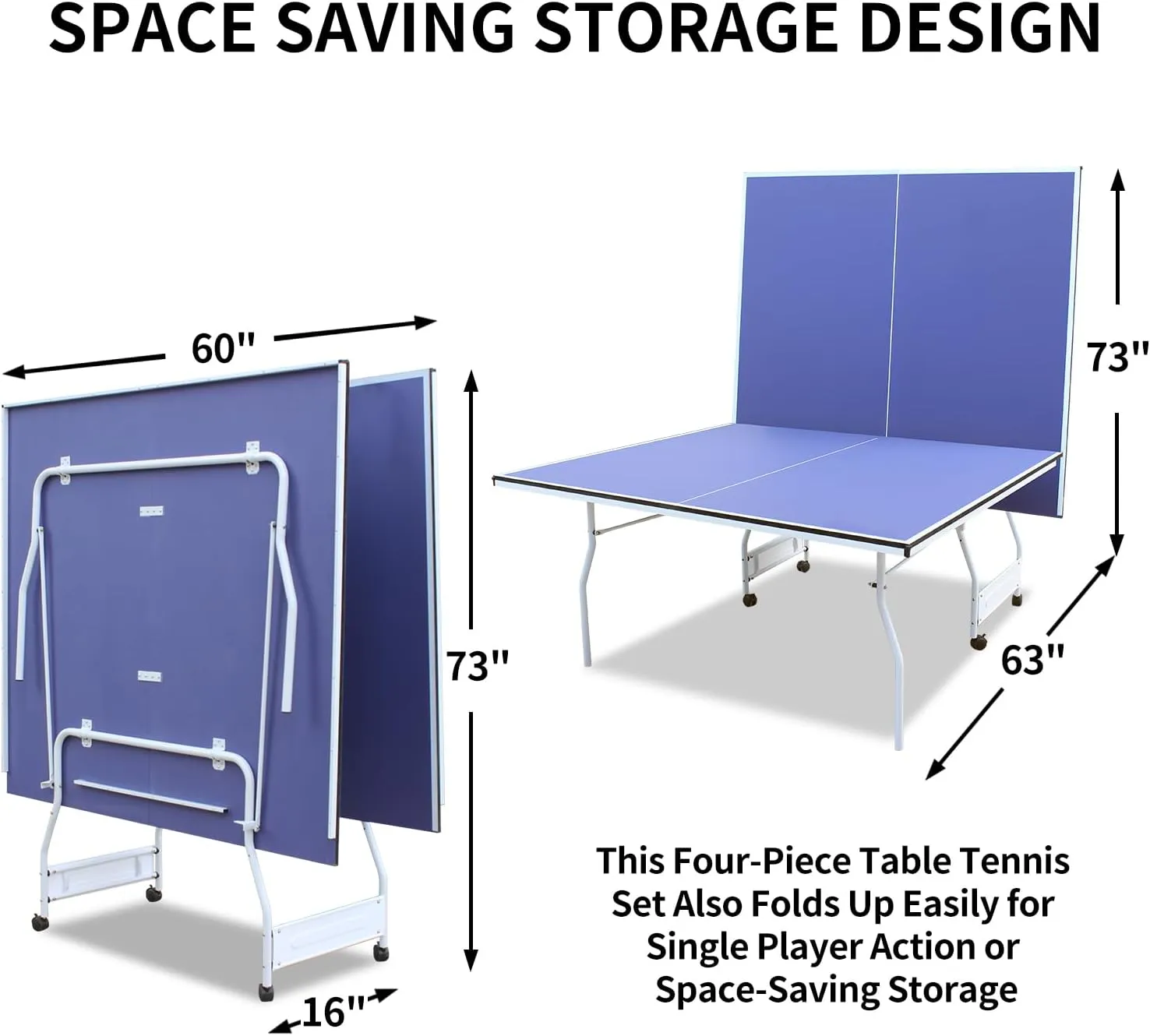 Professional Table Tennis Table, Foldable Ping Pong Game Set for Indoor, 8FT 9FT Single Player Playback Mode Ping Pong Table with Net and Post Set, 2 Paddles and 3 Balls