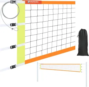 Professional Volleyball Net for Indoor & Outdoor, Upgraded Weather Resistance Volleyball Net Replacement with Aircraft Steel Cable, Reinforced Borders, Widened Anti-UV Straps, Carry Bag