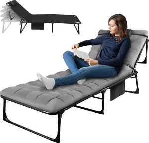 PULNDA Camping Cot for Adults, Adjustable Reclining Folding Camping Cot Sleeping Bed Cots, Portable Cot Bed with Mattress for Camping Travel Tent Day Bed Outdoor & Indoor Home Guest