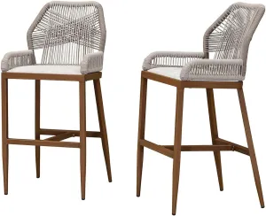 PURPLE LEAF 2 Pieces Bar Stools Patio Modern Rattan Barstools Aluminum Woven Tall Bar Chairs with Cushions for Outdoor Kitchen Island Garden