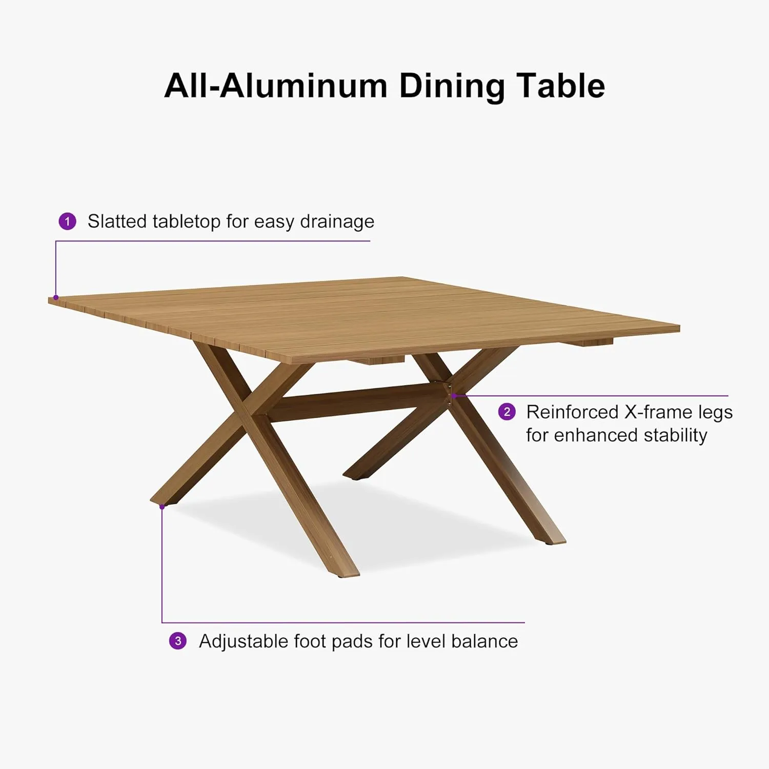 PURPLE LEAF 9 Pieces Outdoor Dining Set All Weather Wicker Patio Dining Set with Square Aluminum Table and Modern Armrest Dining Chairs for Garden Deck Backyard Kitchen, Teak