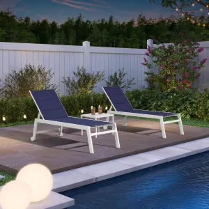 PURPLE LEAF Outdoor Chaise Lounge Set Adjustable Sunbathing Recliner with Side Table for Poolside Beach Outside Patio Aluminum Chaise Lounger Navy Blue