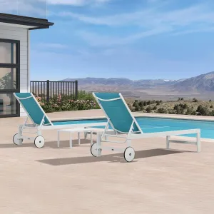 PURPLE LEAF Outdoor Chaise Lounge Set Staight Legs Adjustable Sunbathing Recliner with Side Table for Poolside Beach Outside Patio Aluminum Chaise Lounger Blue