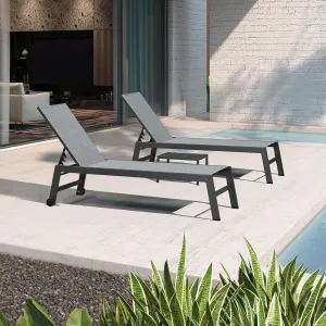 PURPLE LEAF Patio Chaise Lounge Set 2 Pieces Textilene Pool Lounge Chairs with Wheels Sunbathing Chair for Outdoor Yard (2 Mix Gray Lounges W/Side Table)