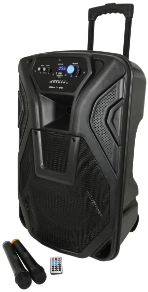 qtx Busker-15 PA   2 x VHF mics   USB/SD/FM/BT