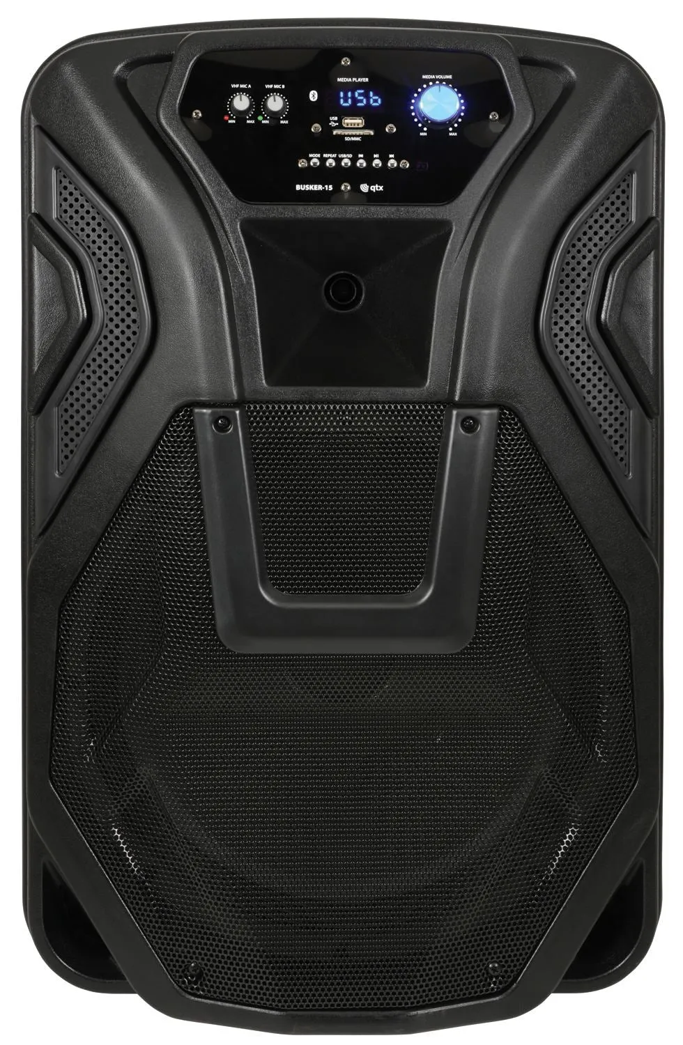 qtx Busker-15 PA   2 x VHF mics   USB/SD/FM/BT
