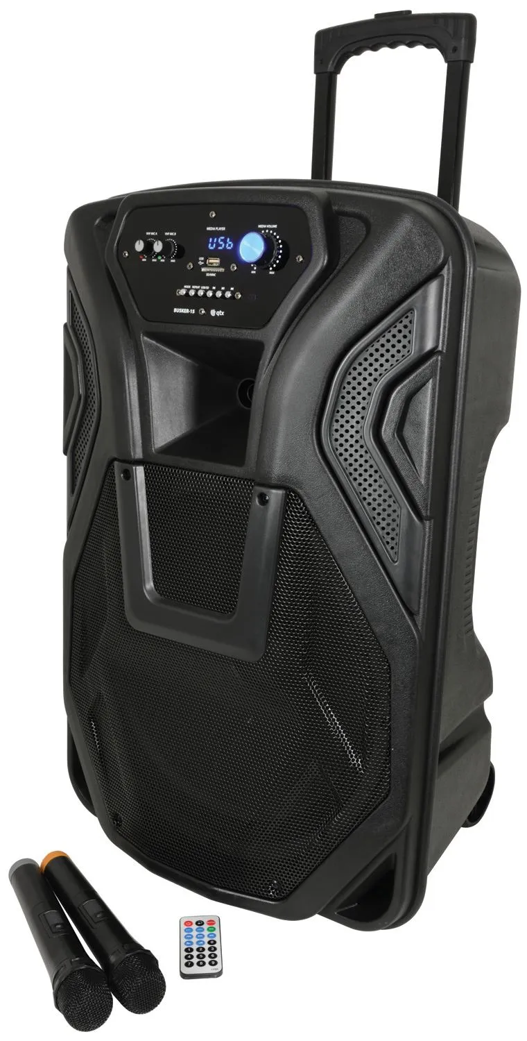qtx Busker-15 PA   2 x VHF mics   USB/SD/FM/BT