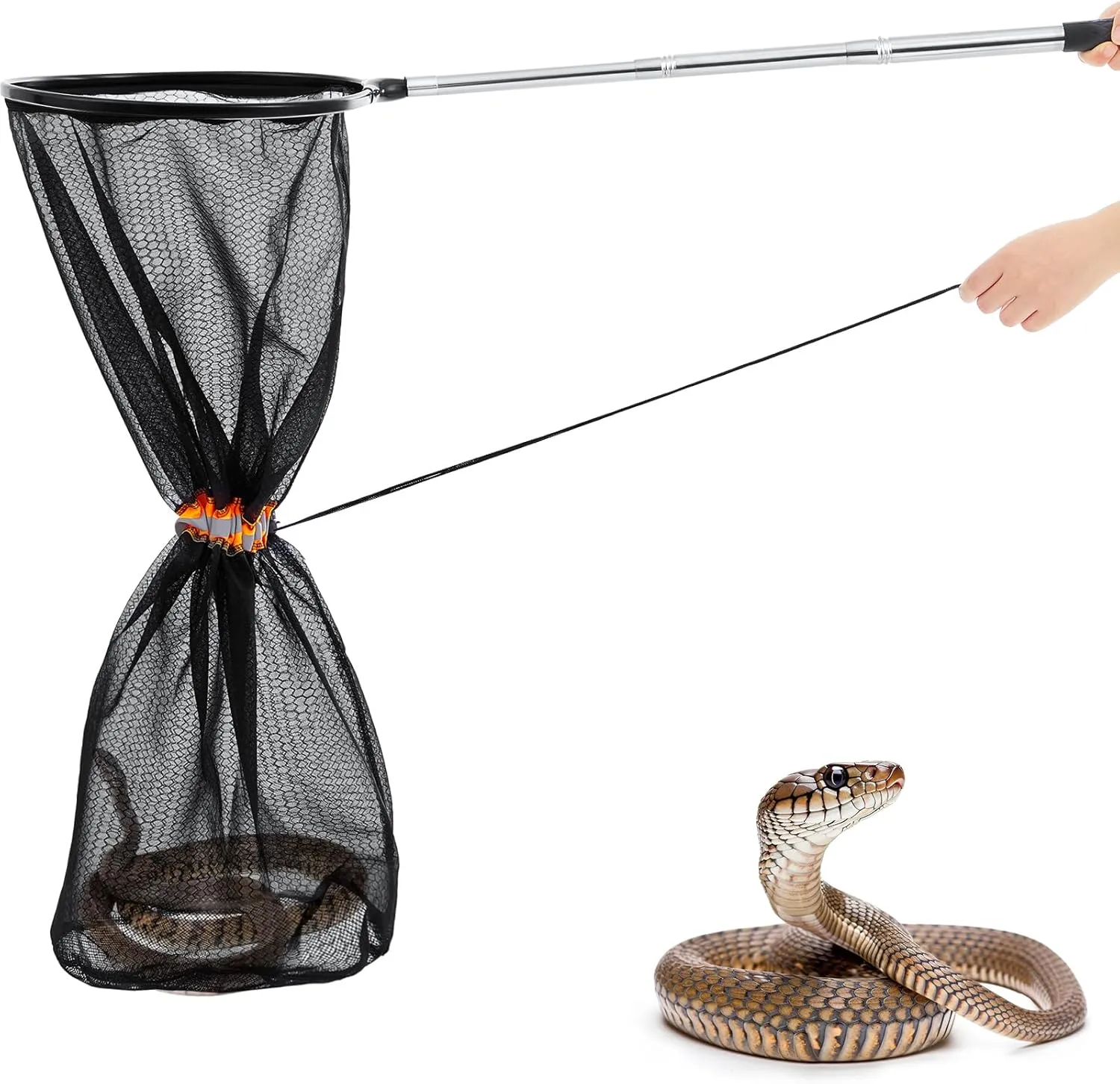 Qualirey Snake Catcher Net Rattlesnake Grabber Snake Grabber Tool Snake Handling Tools Telescopic Pole Stick with 16.2''-27.6'' Handle and 11.8'' Net Opening for Reptile Catch Snake Removing Catching