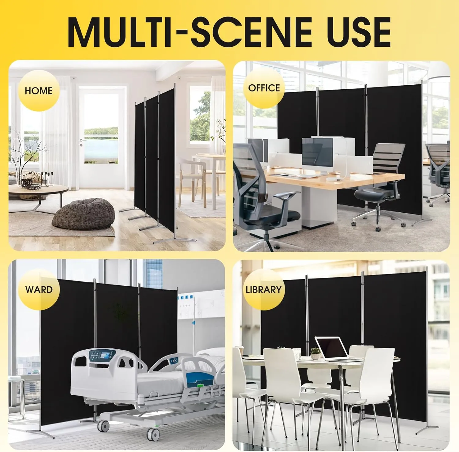 RANTILA 3 Panel Privacy Screen, 6 Ft Tall Folding Privacy Screen Room Dividers, Freestanding Room Partition Wall Dividers, 102''W x 20''D x 71''H, Black