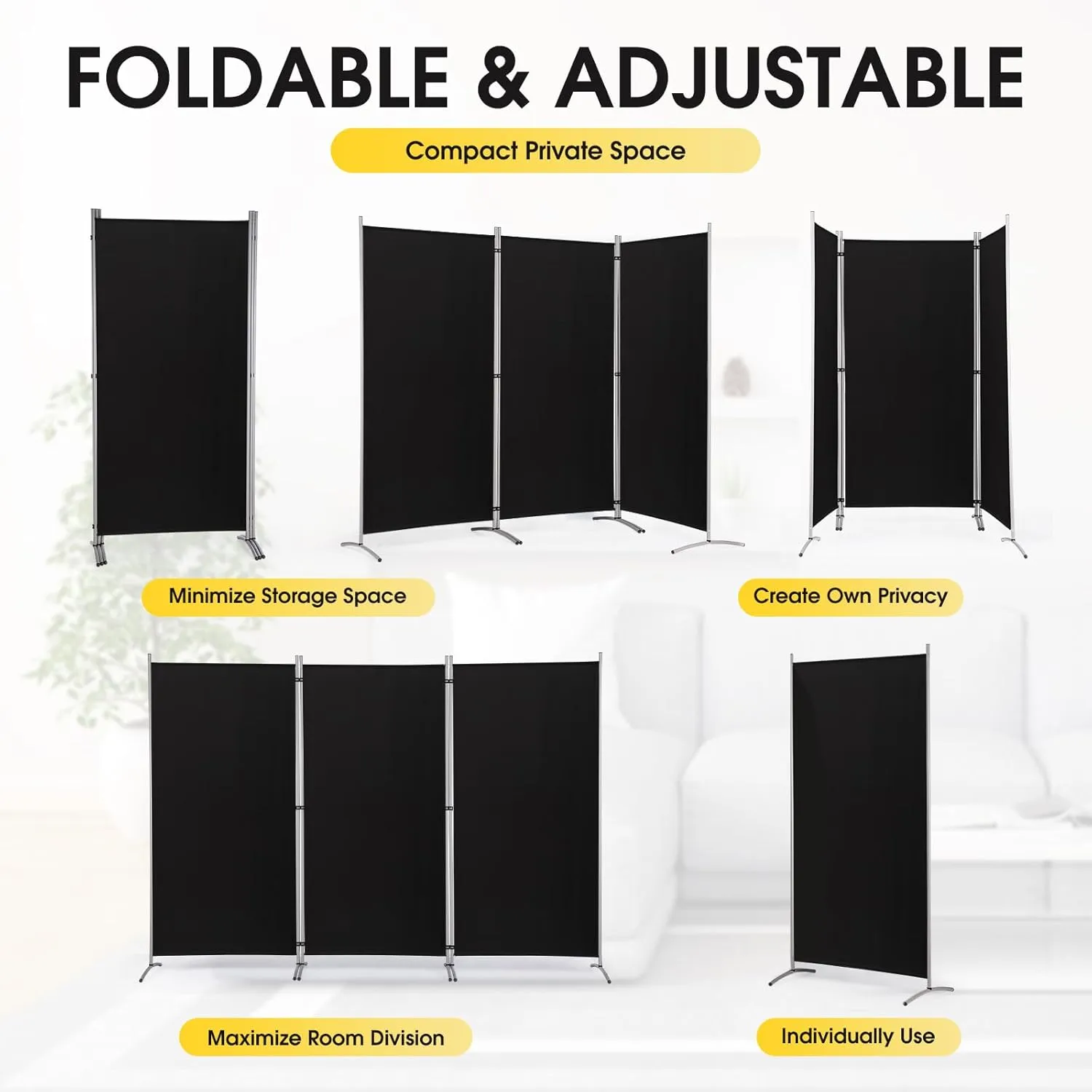 RANTILA 3 Panel Privacy Screen, 6 Ft Tall Folding Privacy Screen Room Dividers, Freestanding Room Partition Wall Dividers, 102''W x 20''D x 71''H, Black