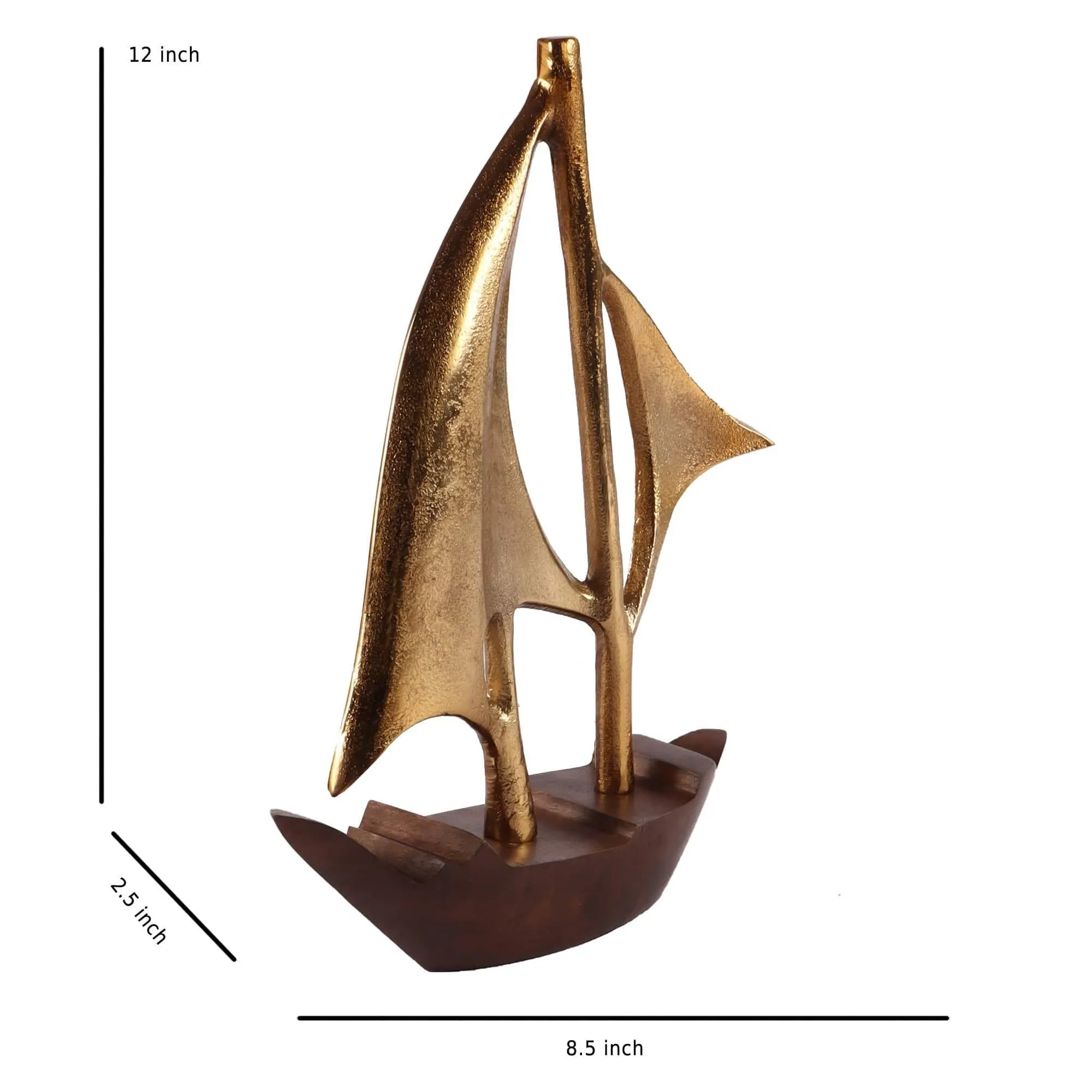 Raw Matt Gold Aluminum and Wood Handcrafted Nautical Sailing Boat