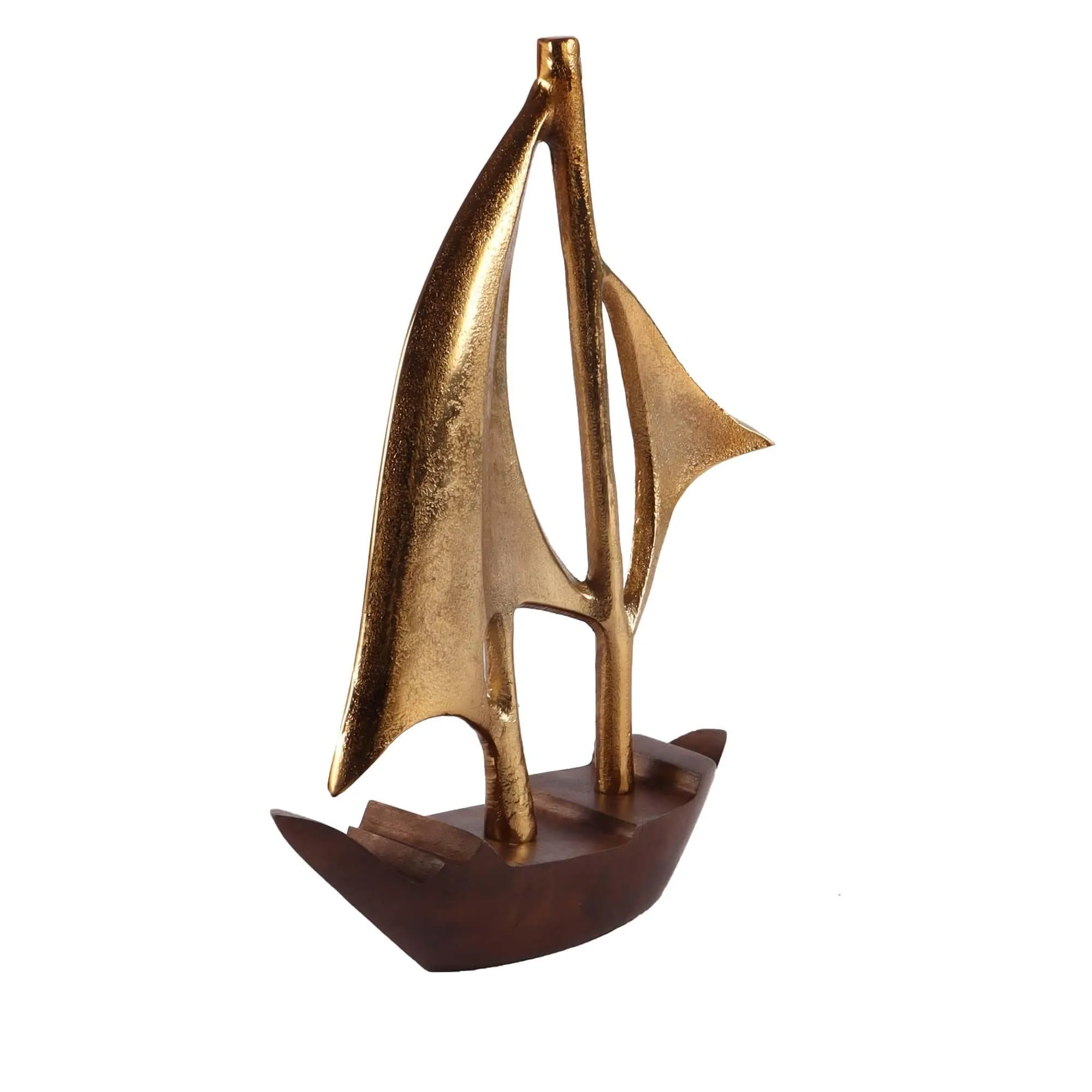 Raw Matt Gold Aluminum and Wood Handcrafted Nautical Sailing Boat