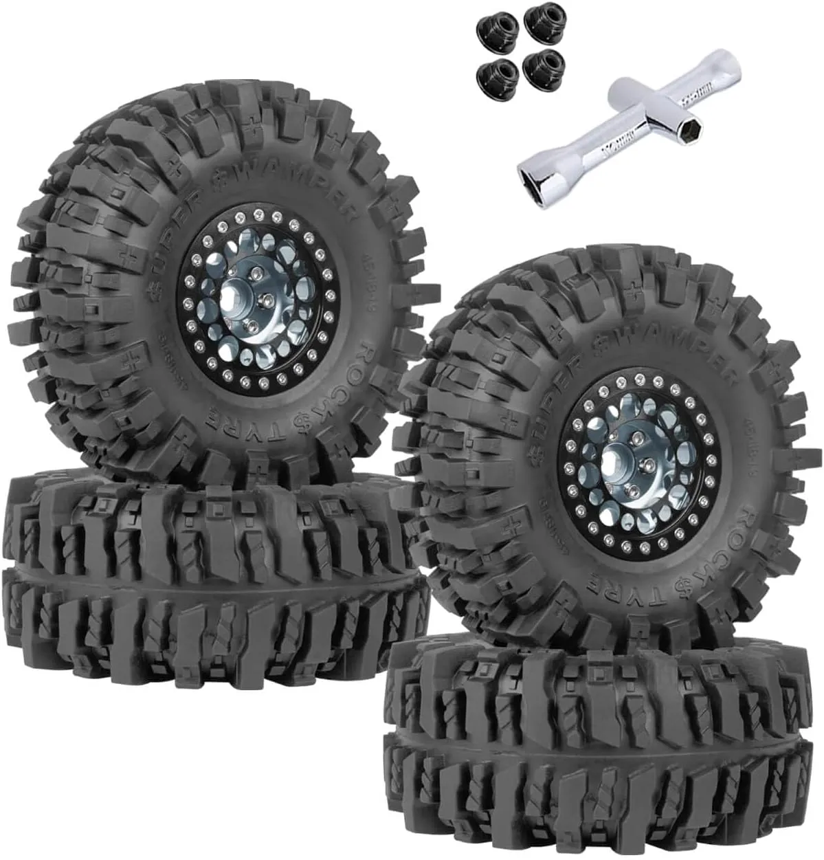 RC 1.9 Beadlock Wheels and Tires for 1/10 SCX10 SCX10 II 90046 SCX10 III AXI03007 SCX10 Pro TRX4 TRX6 Gen7/8 D90 VS4-10 RC Crawler Car,Aluminum 1.9 Beadlock Wheel Rims and Tires,Titanium