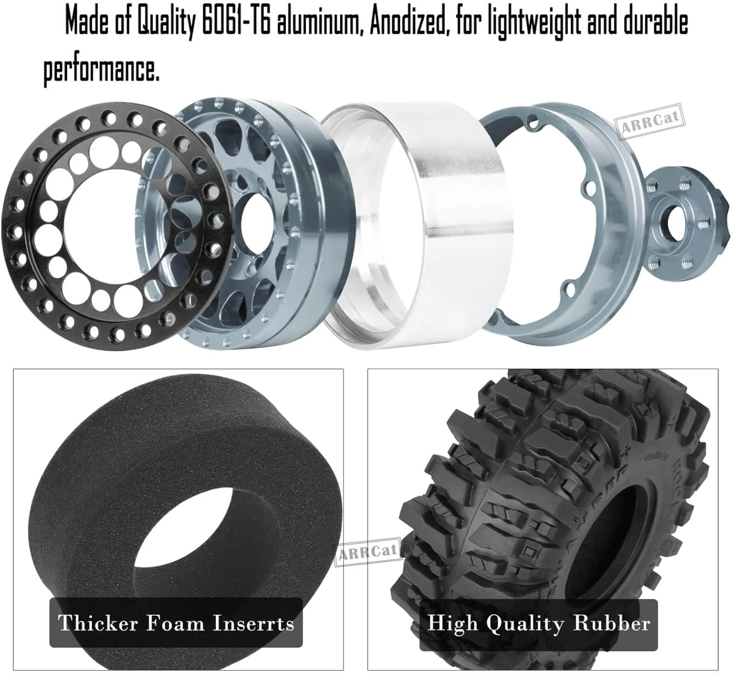 RC 1.9 Beadlock Wheels and Tires for 1/10 SCX10 SCX10 II 90046 SCX10 III AXI03007 SCX10 Pro TRX4 TRX6 Gen7/8 D90 VS4-10 RC Crawler Car,Aluminum 1.9 Beadlock Wheel Rims and Tires,Titanium