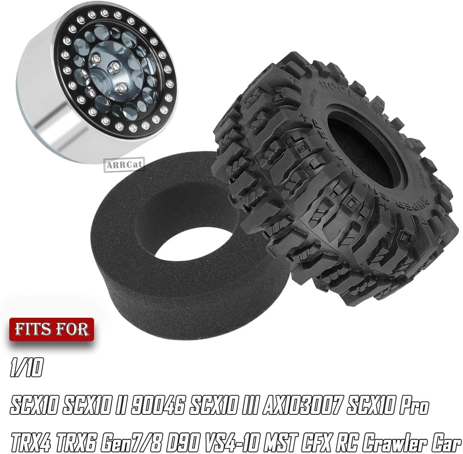 RC 1.9 Beadlock Wheels and Tires for 1/10 SCX10 SCX10 II 90046 SCX10 III AXI03007 SCX10 Pro TRX4 TRX6 Gen7/8 D90 VS4-10 RC Crawler Car,Aluminum 1.9 Beadlock Wheel Rims and Tires,Titanium