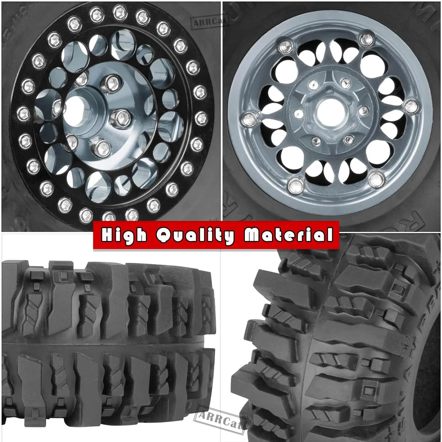 RC 1.9 Beadlock Wheels and Tires for 1/10 SCX10 SCX10 II 90046 SCX10 III AXI03007 SCX10 Pro TRX4 TRX6 Gen7/8 D90 VS4-10 RC Crawler Car,Aluminum 1.9 Beadlock Wheel Rims and Tires,Titanium