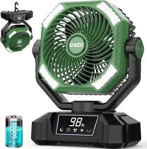 Rechargeable Fan Portable, 20000mAh Oscillating Camping Fan Rechargeable - Touch Screen, 5 Speeds, 8 Timing, 3 Colors LED Lantern, USB Battery Powered for Indoor Outdoor Use, Beach, Tent, Travel