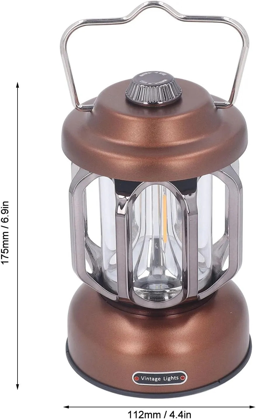 Rechargeable Led Retro Camping Lantern, 3 Modes Dimmable Waterproof Small Hanging Tent Light with Hook for Power Outages, Hiking (Brown)