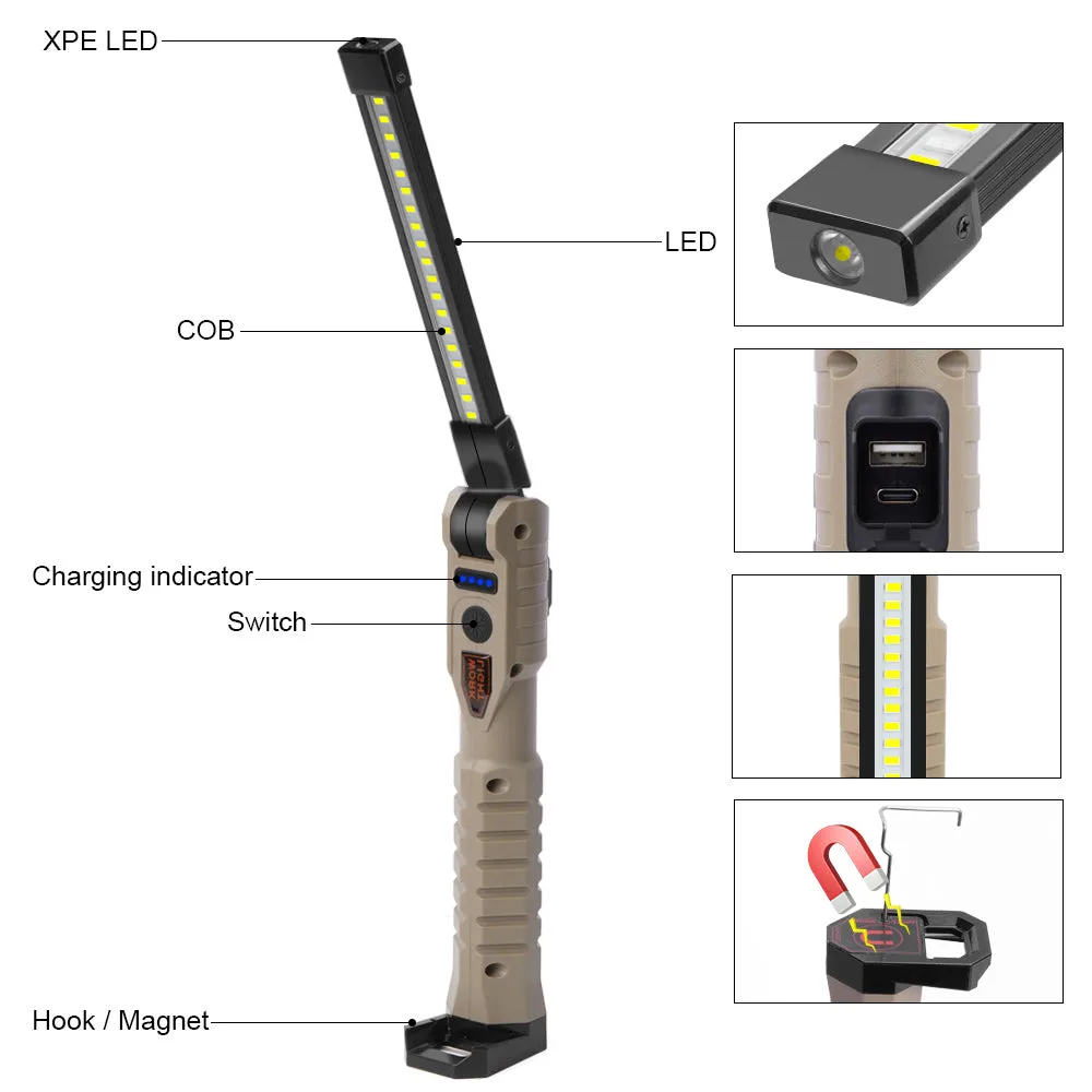 Rechargeable LED Work Light 1000 Lumen COB Lantern with Power Indicator for Outdoor Car Repair