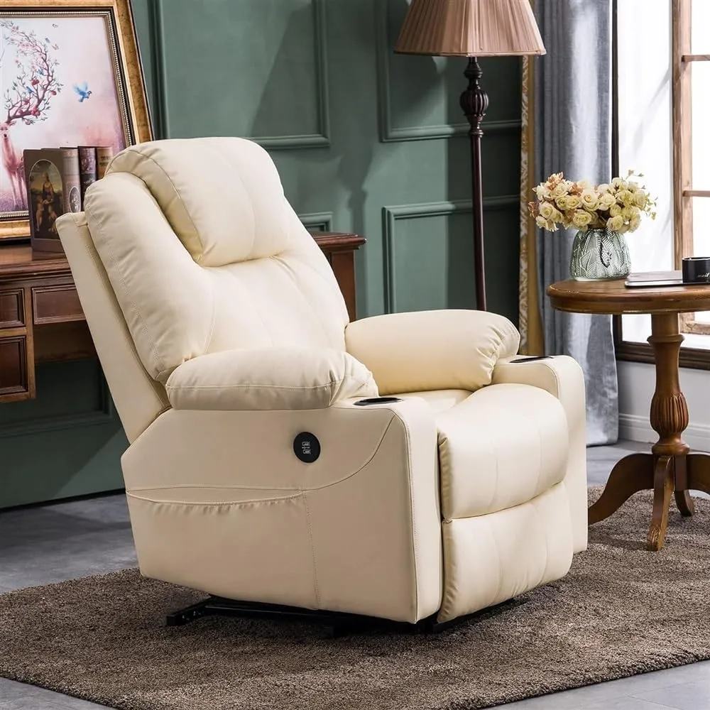 Recliner Chair with Massage Adjustable Power Lift Sofa Genuine Leather for Elderly Ergonomic Living Room Chair with Lumbar Support Theater Recliner