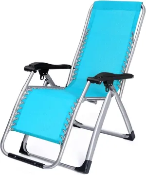 Recliner Folding Deck Chair Chair Adjustable Steel Mesh Folding Lawn Lounge Chairs Outdoor Camp Reclining Recliners Multicolor Optional Sun Lounger Garden Chairs (Blue One Size)