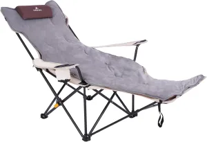 Reclining Camping Chair with Footrest, 4 Position Reclining Folding Lounger Chair with Removable Cushion for Adults (Off White)