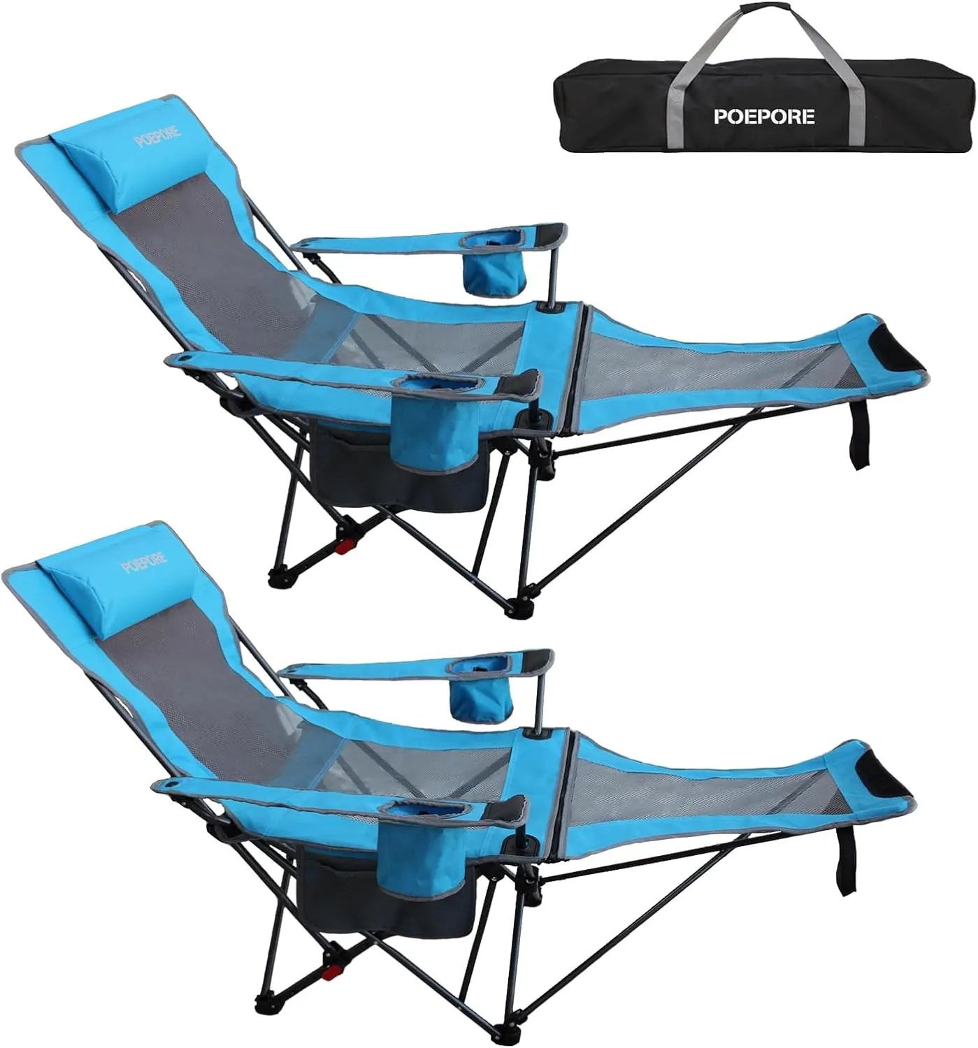 Reclining Camping Chair with Removable Footrest Lounge Chair with Headrest, Cotton Cushion, Portable Adjustable Folding Chairs