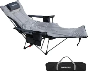 Reclining Camping Chair with Removable Footrest Lounge Chair with Headrest, Cotton Cushion, Portable Adjustable Folding Chairs