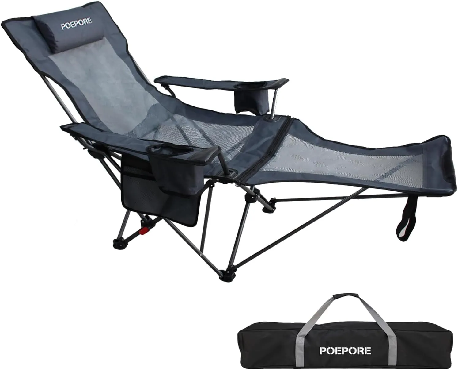 Reclining Camping Chair with Removable Footrest Lounge Chair with Headrest, Cotton Cushion, Portable Adjustable Folding Chairs
