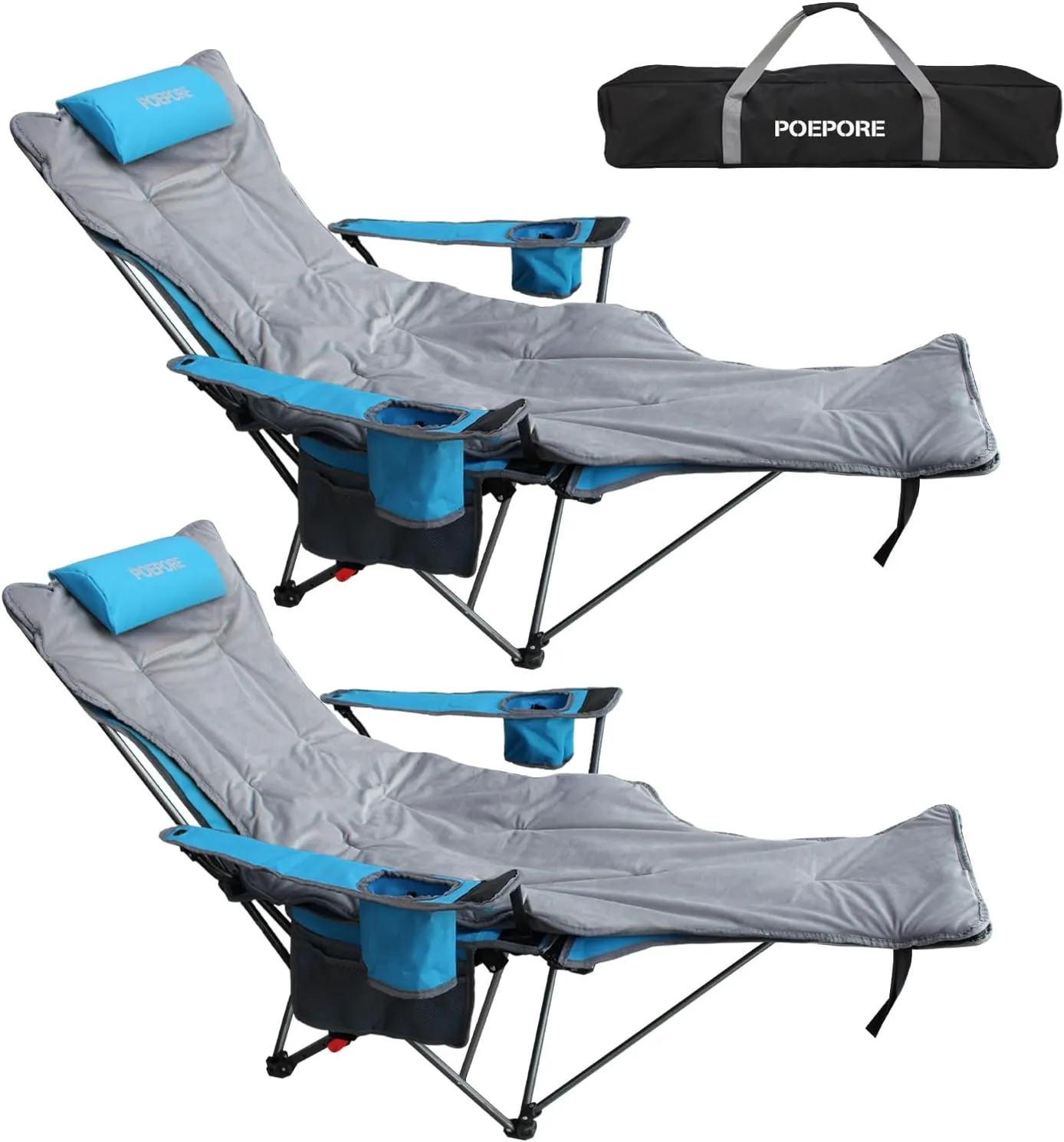 Reclining Camping Chair with Removable Footrest Lounge Chair with Headrest, Cotton Cushion, Portable Adjustable Folding Chairs