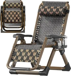 Reclining Camping Chairs,Deck Chairs for Adults,Adjustable Zero Gravity Chairs,Five Reinforced Straps,Folding Garden Chairs with Headrest and Cup Holder,330 Lbs