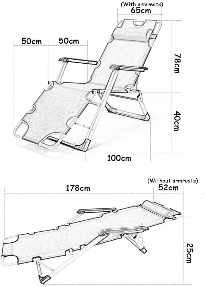 Reclining Outdoor Folding Chairs Lounge Chair Simple Folding Chair,Adjustable Folding Recliner Lounge Chair Outdoor Resting Deck Chair Lounge Patio Chair.Gray Cushion 1