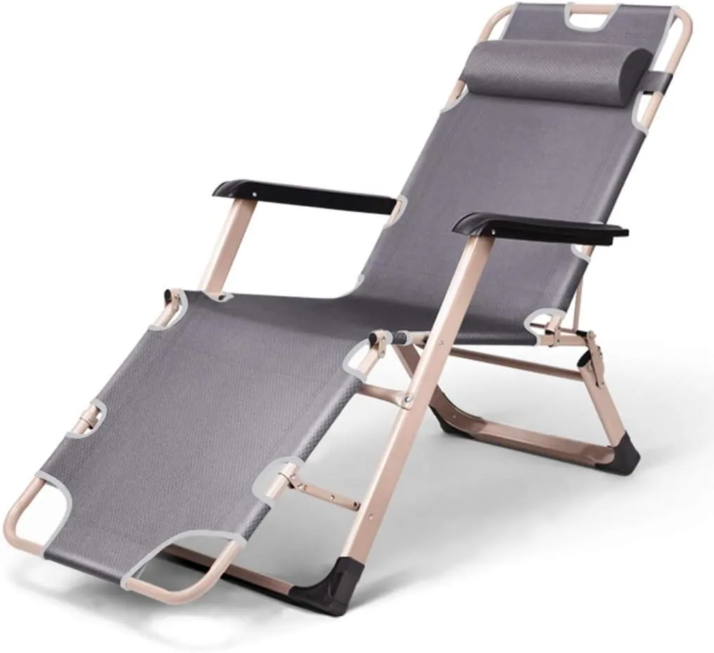 Reclining Outdoor Folding Chairs Lounge Chair Simple Folding Chair,Adjustable Folding Recliner Lounge Chair Outdoor Resting Deck Chair Lounge Patio Chair.Gray Cushion 1