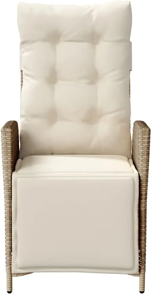 Reclining Patio Chair with Adjustable Footrest Beige PE Rattan Outdoor Lounge Chair for Backyard, Poolside and Patio Furniture Set with Removable Cushions