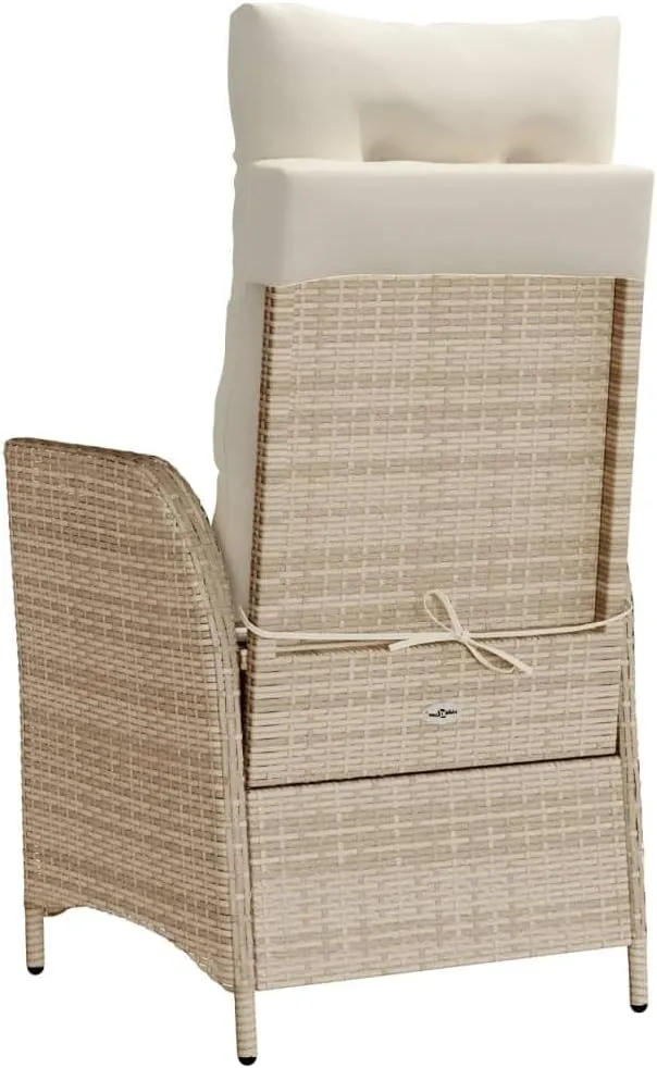 Reclining Patio Chair with Adjustable Footrest Beige PE Rattan Outdoor Lounge Chair for Backyard, Poolside and Patio Furniture Set with Removable Cushions