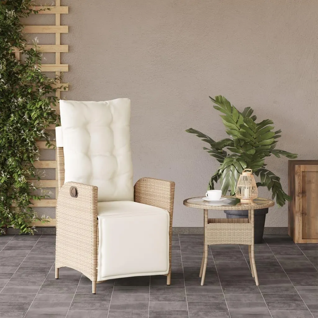 Reclining Patio Chair with Adjustable Footrest Beige PE Rattan Outdoor Lounge Chair for Backyard, Poolside and Patio Furniture Set with Removable Cushions