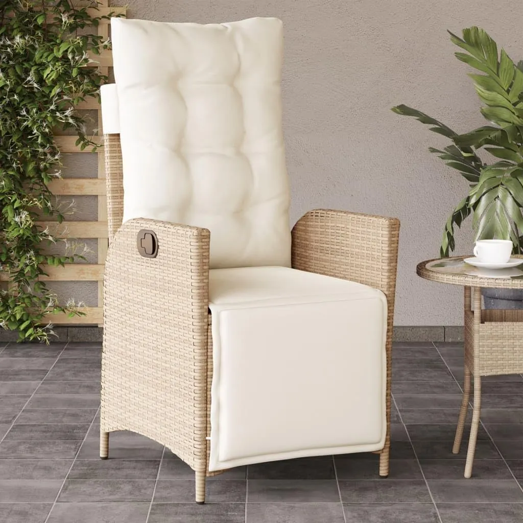 Reclining Patio Chair with Adjustable Footrest Beige PE Rattan Outdoor Lounge Chair for Backyard, Poolside and Patio Furniture Set with Removable Cushions