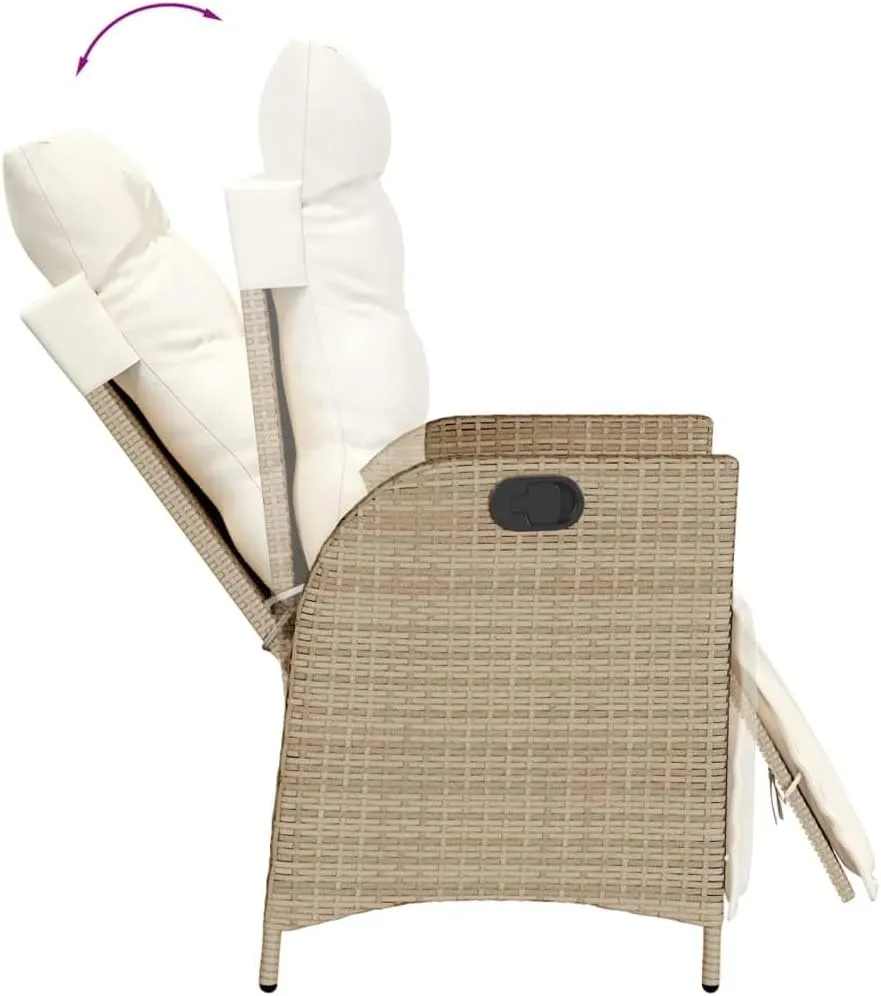Reclining Patio Chair with Adjustable Footrest Beige PE Rattan Outdoor Lounge Chair for Backyard, Poolside and Patio Furniture Set with Removable Cushions