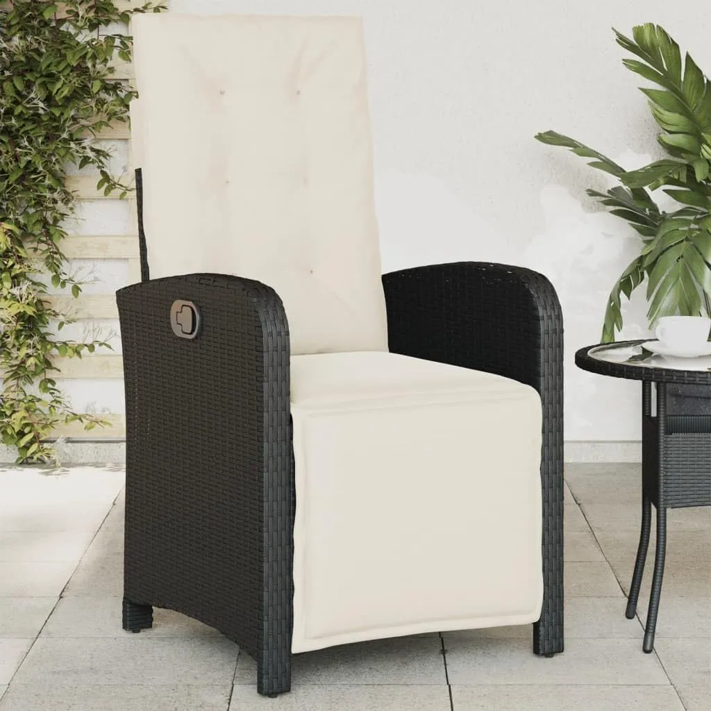 Reclining Patio Chair with Adjustable Footrest Black PE Rattan Outdoor Furniture Lounge Chair with Removable Cushions for Poolside Backyard Deck