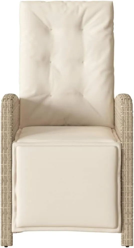 Reclining Patio Chair with Adjustable Footrest PE Rattan Outdoor Lounge Chair Beige Weather-Resistant Steel Frame for Backyard Poolside Sunroom