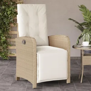 Reclining Patio Chair with Adjustable Footrest PE Rattan Outdoor Lounge Chair Beige Weather-Resistant Steel Frame for Backyard Poolside Sunroom