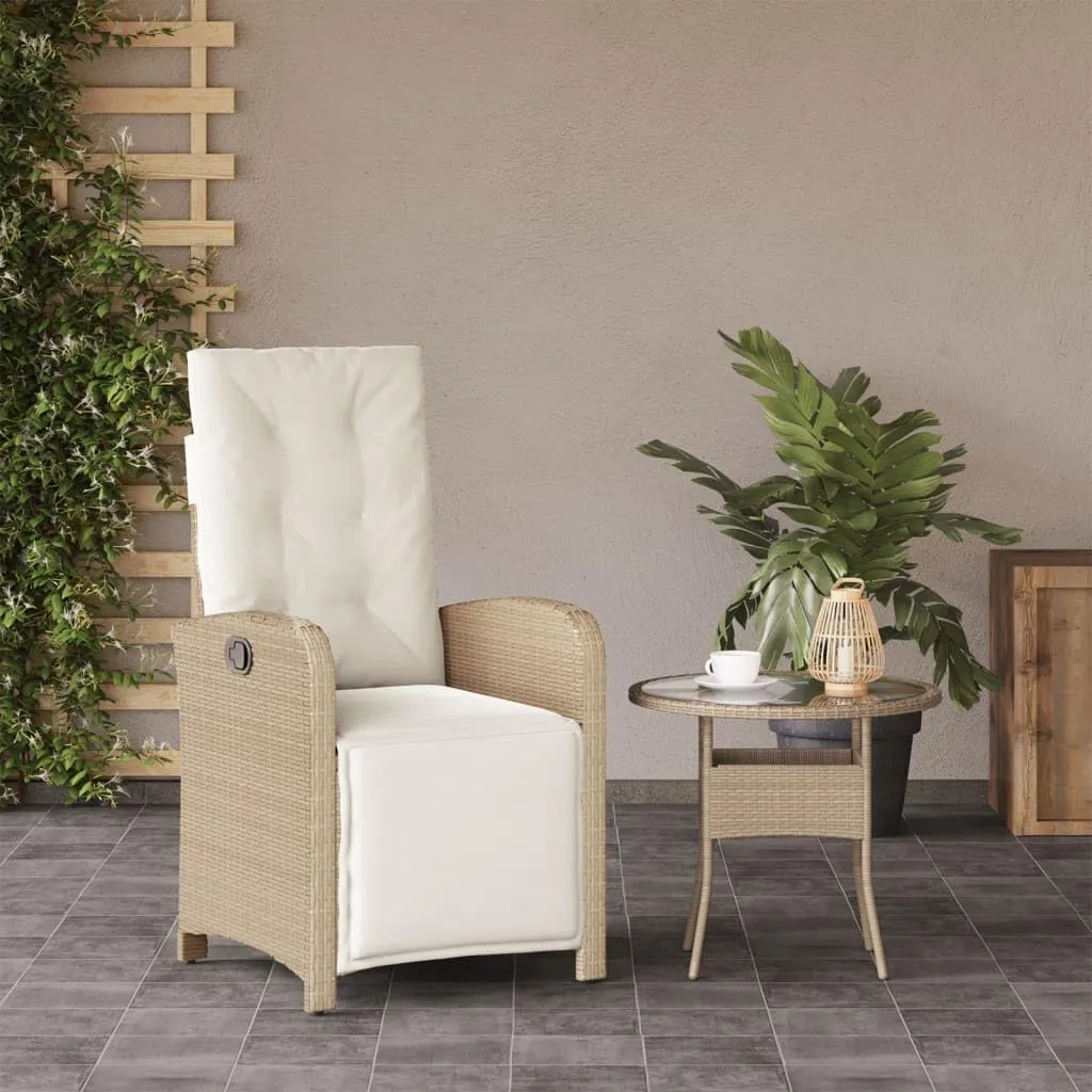 Reclining Patio Chair with Adjustable Footrest PE Rattan Outdoor Lounge Chair Beige Weather-Resistant Steel Frame for Backyard Poolside Sunroom