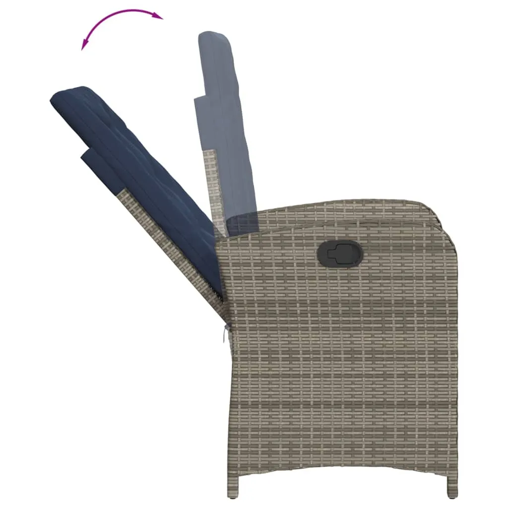 Reclining Patio Chair with Cushions Gray Poly Rattan