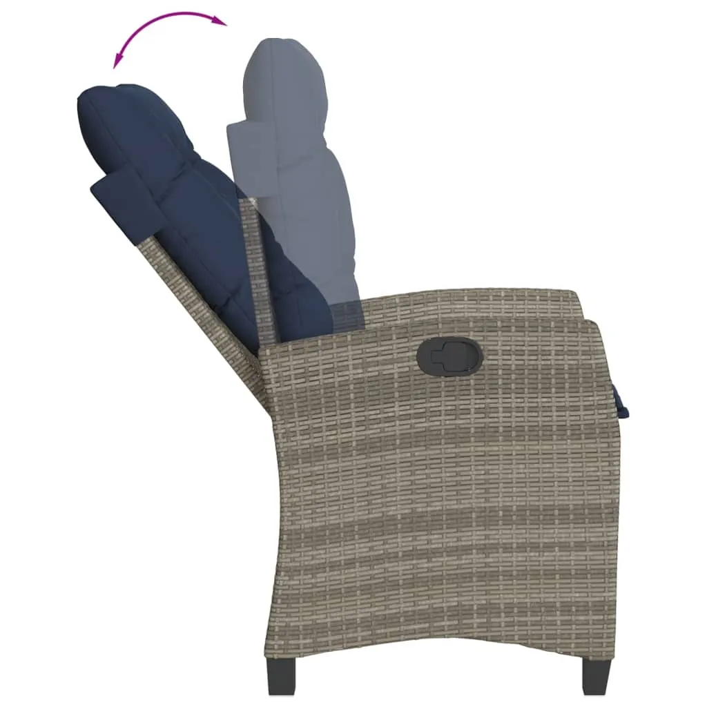 Reclining Patio Chair with Cushions Gray Poly Rattan