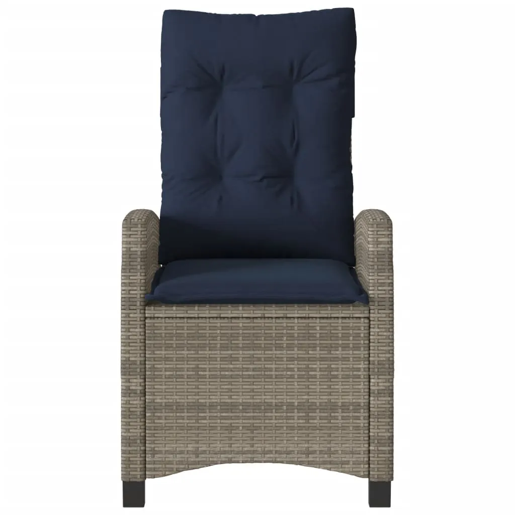 Reclining Patio Chair with Cushions Gray Poly Rattan